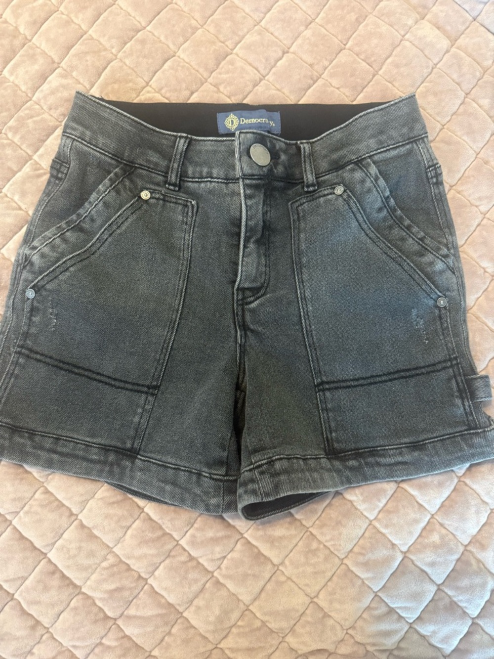 Democracy Washed Black Denim Patch Pocket Shorts